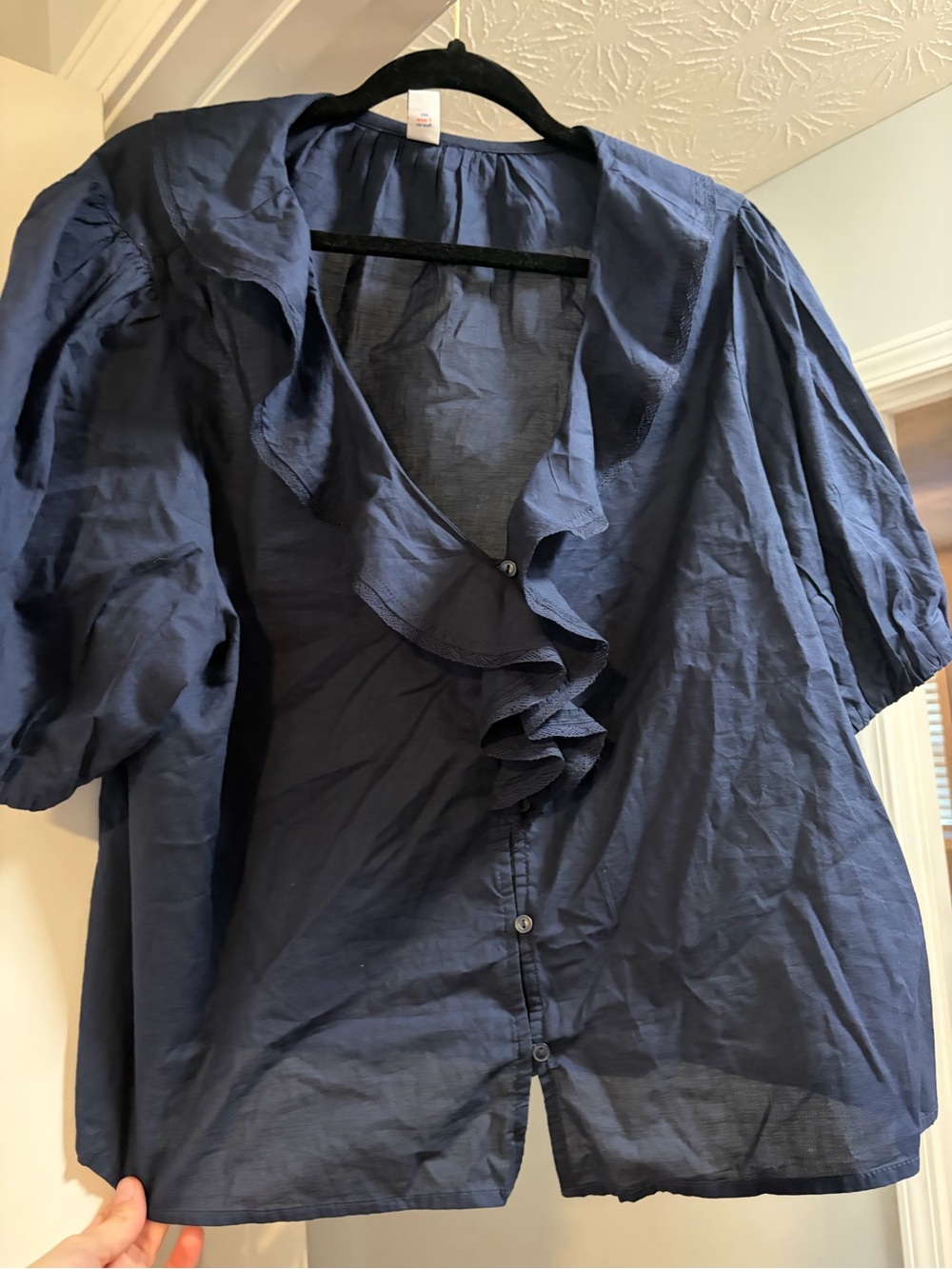 Old Navy Navy Ruffle-Front Short Sleeve Blouse